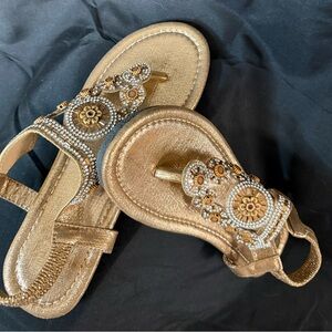 Women’s Embellished Gold Thong Sandals